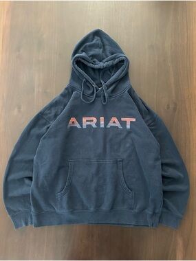 SOLD Ariat Navy Hoodie with Spellout Ombre Logo Navy Blue Size Large